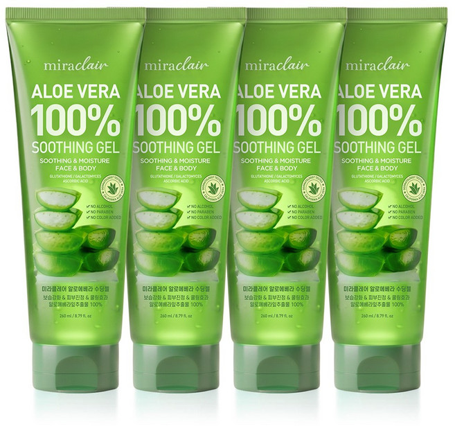 미라클레어 알로에베라 순도100% 무알콜 수딩젤 수분가득, 4개, 260ml