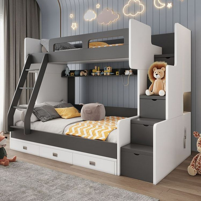 트윈 3층침대 다자녀 신학기 삼형제 다자녀침대 이층 성인, 1500mmx1900mm, B. 침대+사다리수납장