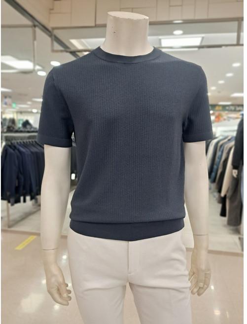 바쏘옴므 차콜 라운드 비스코스혼방 쿨반팔 니트(WSA2WR10ACH)