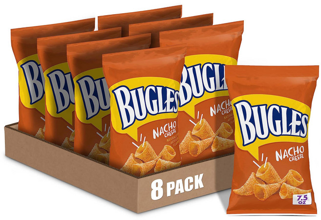 버글스 바삭한 콘 스낵 나초 치즈 스낵 봉지 7.5 온 Bugles Crispy Corn Snacks Nacho Cheese Snack Bag 7.5 oz (Pack o, 나초치즈, 7.5온스(1팩), 1개, 213g