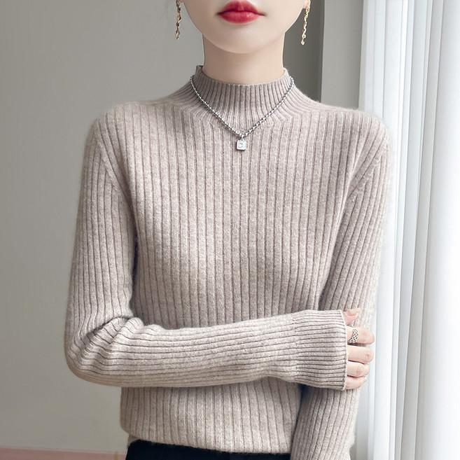 제이유미 여성용 골지 반폴라 부드러운 베이직 니트 HY210