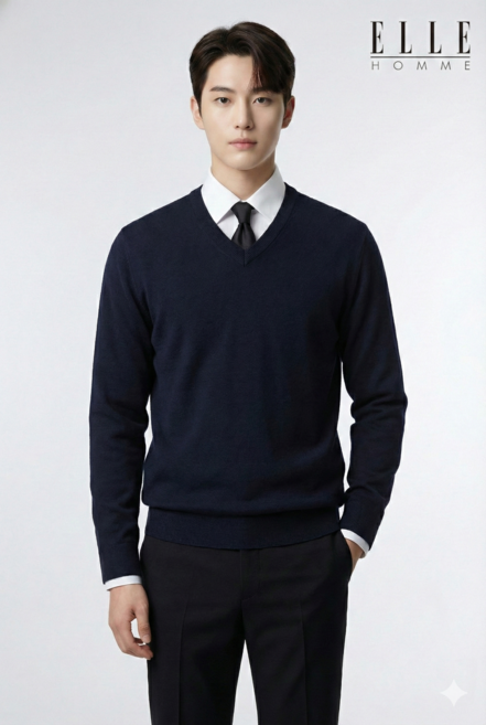 엘르 남성 베이직 무지 브이넥 니트 티셔츠 69820 69822