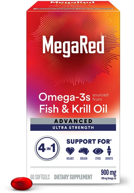 메가레드 오메가-3 피쉬 & 크릴 오일 보충제 900mg - Megared Omega-3 Fish & Krill Oil Supplement 900mg - MegaRed Advanc, 1개 - 쿠팡