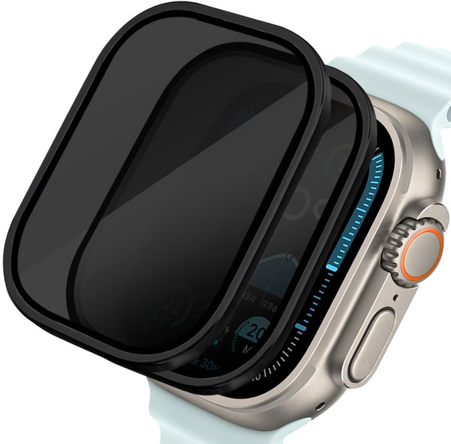 더조은셀러 2매입 클리프 사생활보호 강화유리 메탈 베젤커버 애플워치 울트라 호환, 1세트, 블랙