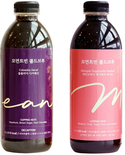 모먼트빈 콜드브루 1L X 2병 프리미엄 더치커피 원액 액상 커피 선물 디카페인 콜롬비아, 디카페인 콜롬비아 / 에티오피아, 1개입