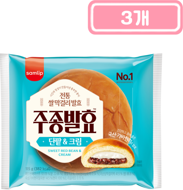 삼립 408시간 주종발효 단팥 크림빵, 115g, 3개