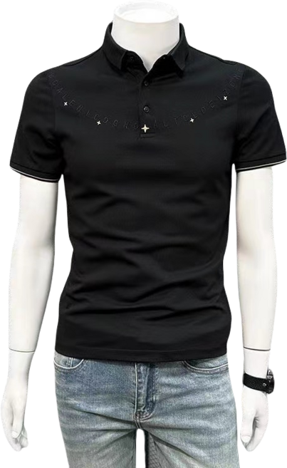 십전십미 여름 칼라 반팔 티셔츠 남자 레터링 자수 캐주얼 반팔 티셔츠