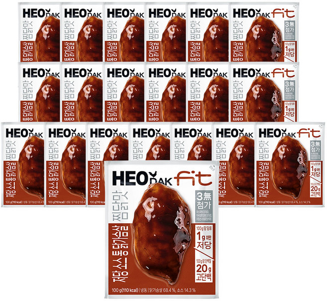 허닭FIT 저당 소스 통 닭가슴살 찜닭맛 (당류1g 미만), 20개, 100g
