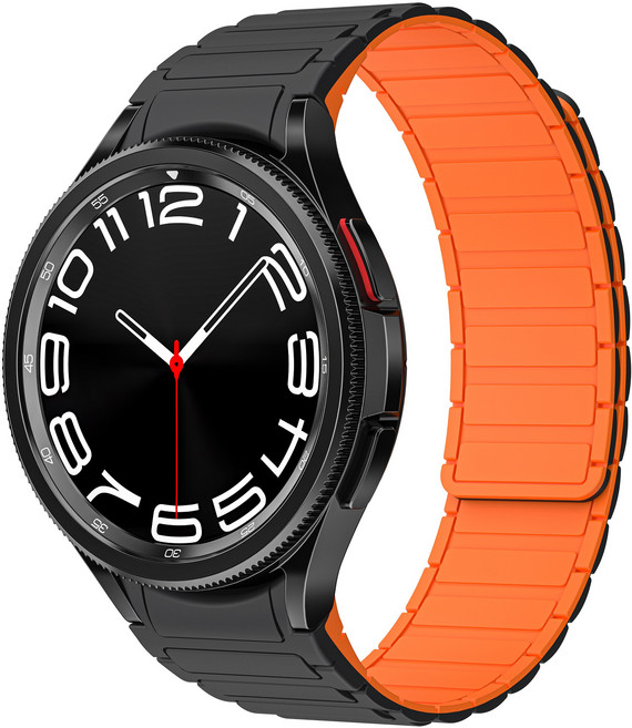 갤럭시워치 7 6 5 4 호환 실리콘 루프 마그네틱 스트랩 밴드 시계줄, 블랙-오렌지