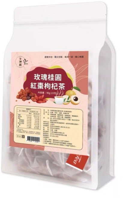 女神殿 玫瑰桂圓紅棗枸杞茶 女神四物茶 養生茶飲, 6g, 1個, 15個裝