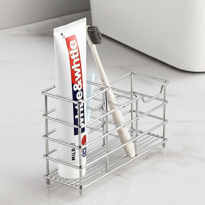 양치용품 깔끔 정리 스테인리스 칫솔꽂이 칫솔 수납 거치대, 1개, 12*6*10cm 4구 실버