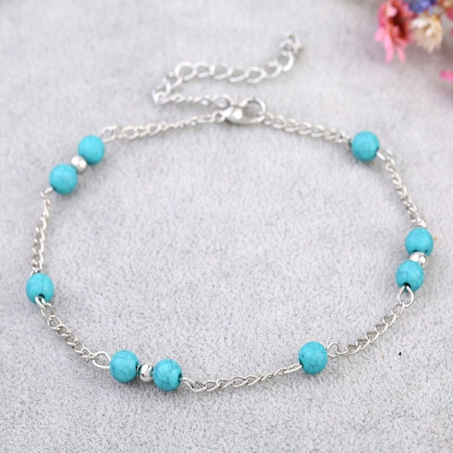 ZA112Jcn 하늘빛 구슬 장식 실체인 발찌 패션 여름 실체인 여성 포인트 레이어드 코디