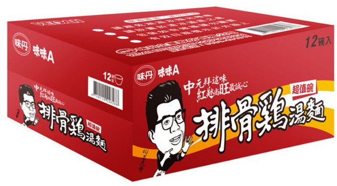 味丹 味味A 排骨雞湯麵 12碗, 1個