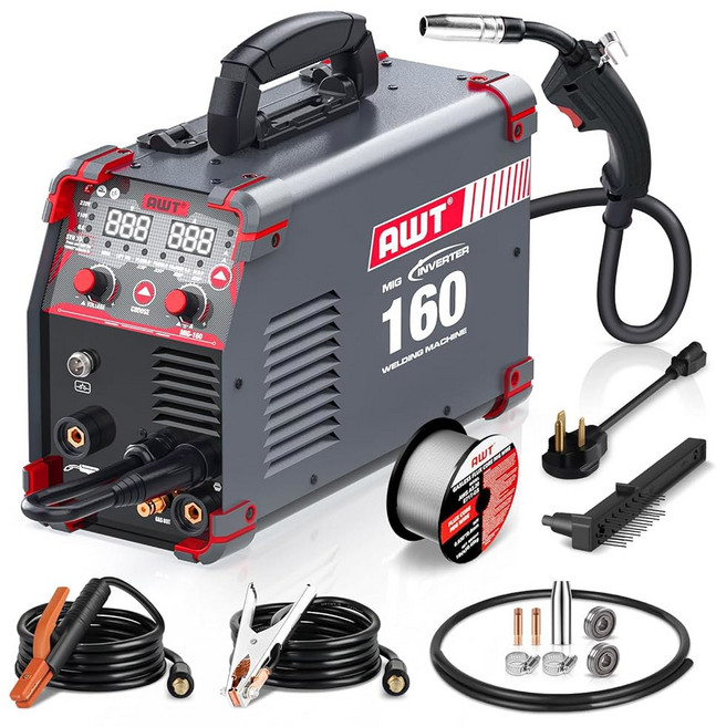 AWT MIG 용접기 140Amp 플럭스 코어 용접기/스틱 2 in 1 용접기 시너지 IGBT 인버터가 장착된 110V 휴대용 무가스 장비, 4 6 in 1 Simplified Aluminum M, 1개
