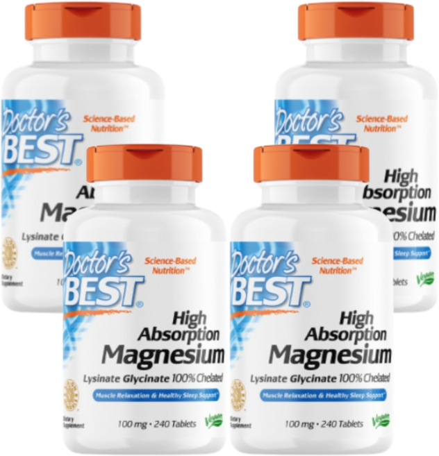 Doctors Best 고흡수 마그네슘 라이시네이트 글리시네이트 킬레이트 105mg 120캡슐 4SET, 120정, 4개