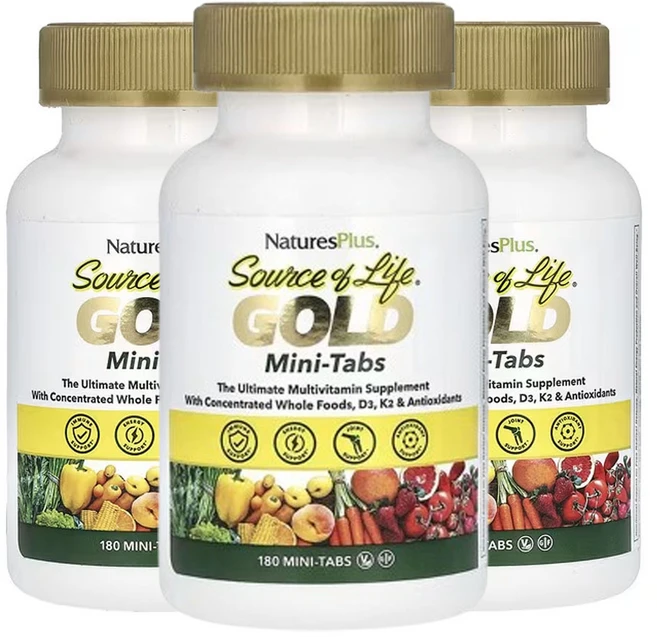 네이쳐스플러스 소스 오브 라이프 골드 미니 정제 농축 천연 식품이 함유된 궁극의 종합비타민 보충제, 180정, 3개 - 쿠팡