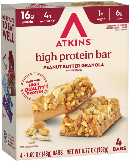 ATKINS 花生醬穀物高蛋白棒 4入, 1個, 192g