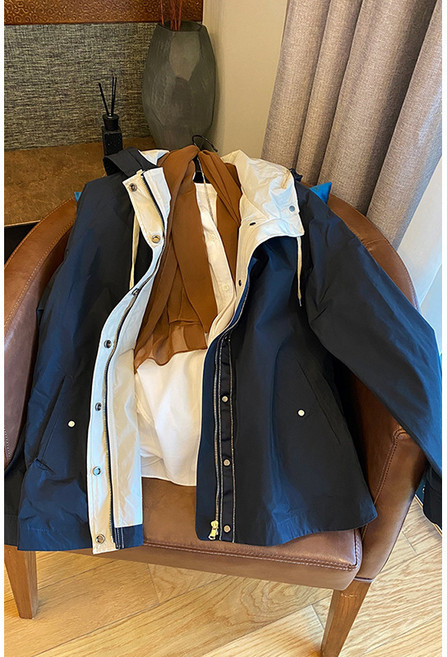 【小個子顯高】連帽風衣 女裝外套 春秋外套 韓版風衣 短款風衣 設計感風衣 短款廓形 韓系休閒 春秋通勤穿搭