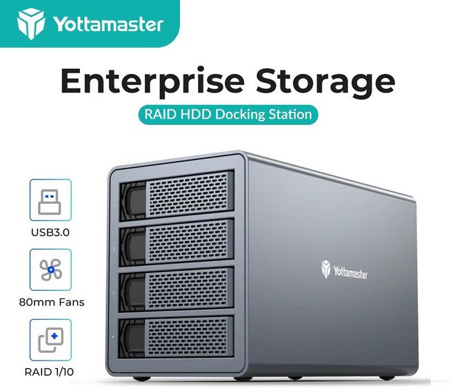 Yottamaster 5 Bay USB3.1 외장 HDD 인클로저 하드 드라이브 타입-C SATA SSD 80TB FS5C3, 4Bay USB-C No RAID, 1개