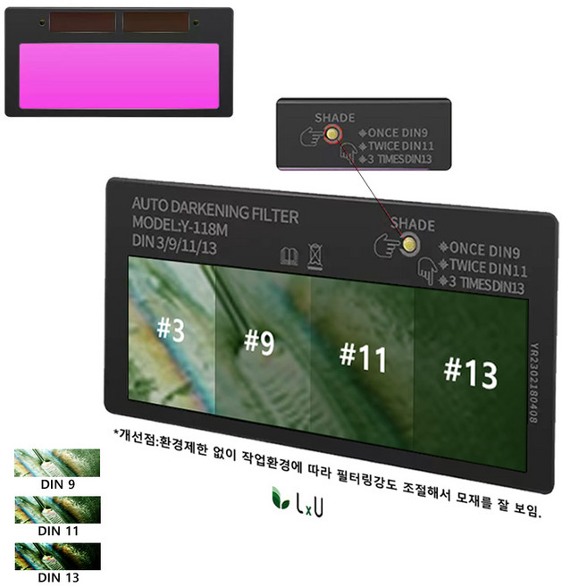 [LxU] 최신형 3단조절 용접면 자동차광 카트리지 차광면 장착, 1개