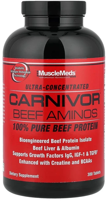 머슬메즈 MuscleMeds 카니버 비프 아미노 100% 순 소고기 단백질 300정 MME-00275, 1개 - 쿠팡