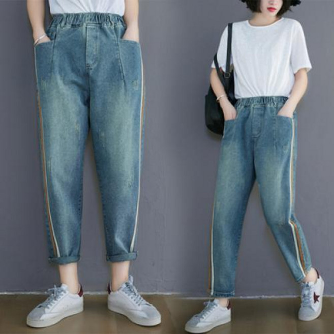 뉴욕멋쟁이 포치 옆라인 밴딩 데님 팬츠