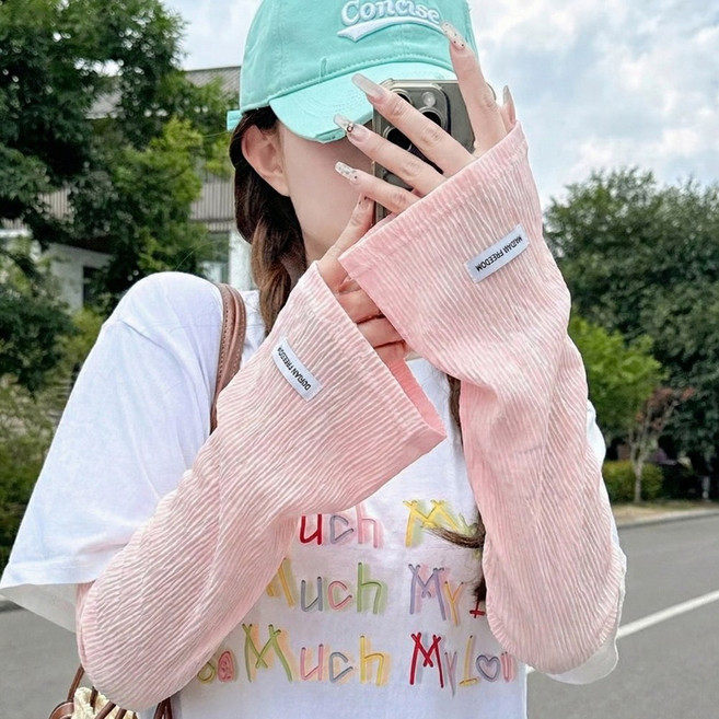 디망 붙지않는 플리츠 쿨토시 팔토시, 2개, 플리츠핑크