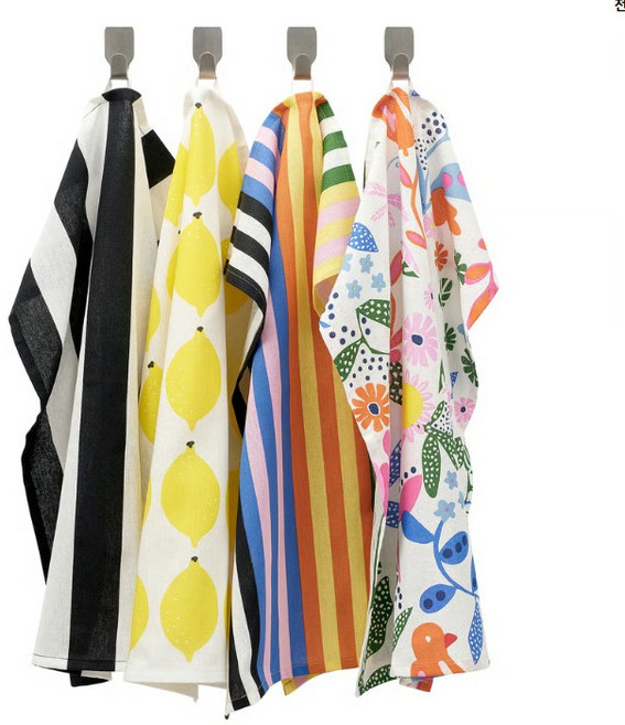 이케아 RINNIG 키친크로스 순면 100% 행주 멀티블랙옐로패턴 4P 1세트, 멀티색, 1개