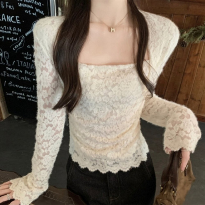 마니파라요 레이스 기모 크롭 블라우스 레이스블라우스