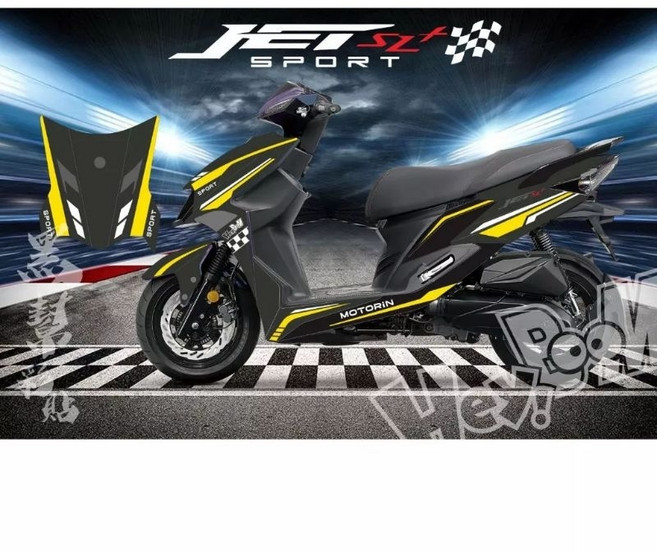 JET SL 158 運動版 套裝彩貼, 1個, 消光黑＋黃色線條,一般運動版, 消光黑,黃色線條
