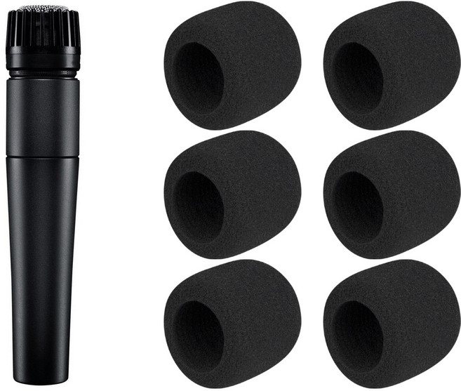 SOULWIT 마이크 팝 필터-호환 슈어 Shure SM57(SM57LC/SM57-LCE)/SM57 Pro용 보호용 마이크 커버 윈드스크린 폼, 6개, Black