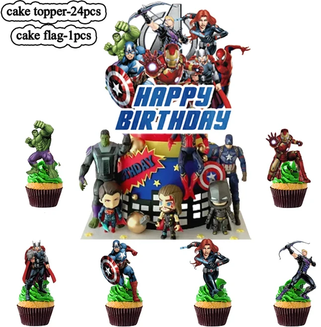 스파이더 맨 마블 케이크 토퍼 장식 어린이 생일 파티 어벤저 스 수제 컵케익 디저트 플래그, 01 CHINA, 02 dxcp-25pcs