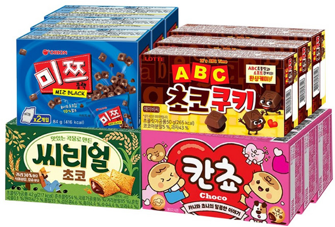 칸쵸 54g+ABC초코쿠키 50g+씨리얼 초코 42g+미쯔 84g, 3세트, 230g