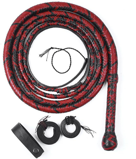 Strength Zones Bull Whip 0.6~16피트 4.9m(06~16피트) 4.6m(16피트) 땋은 수제 소 가죽 채찍 승마 불휩 배 & 볼스터 내부 튼튼함(레드 블