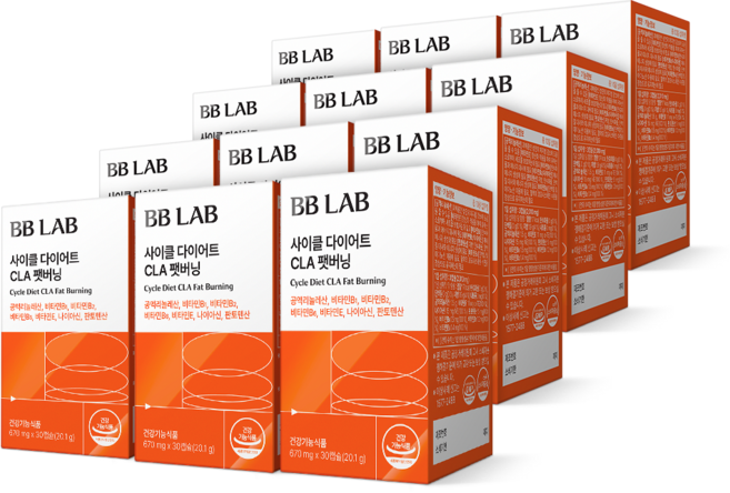 [무료배송/오늘출발] 비비랩 뉴트리원 사이클 다이어트 CLA 팻버닝 식약처인정원료 비타민B 비타민E 체지방감소 CLA다이어트, 30정, 12개