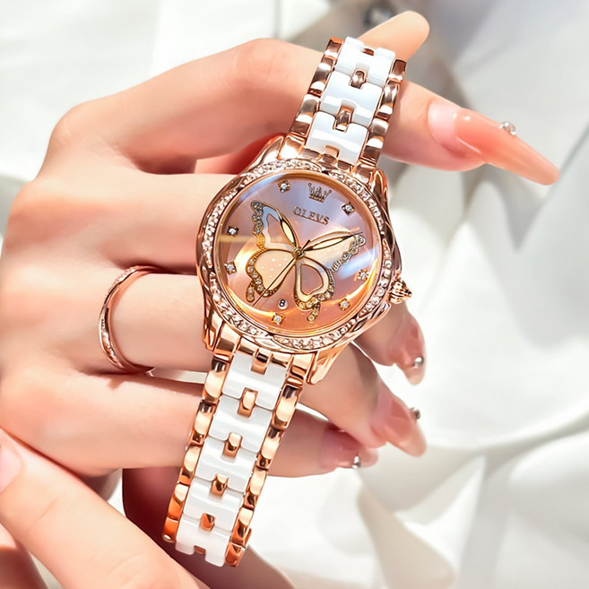 OLEVS 여성손목시계 정품쿼츠 럭셔리 명품 워터프루프 야광 도자기