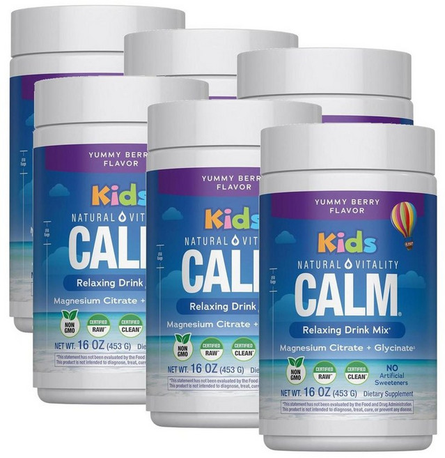 내추럴 바이탈리티 캄 마그네슘 시트레이트 드링크믹스 믹스베리맛 Natural Vitality Calm Kids Magnesium, 6개, 453g