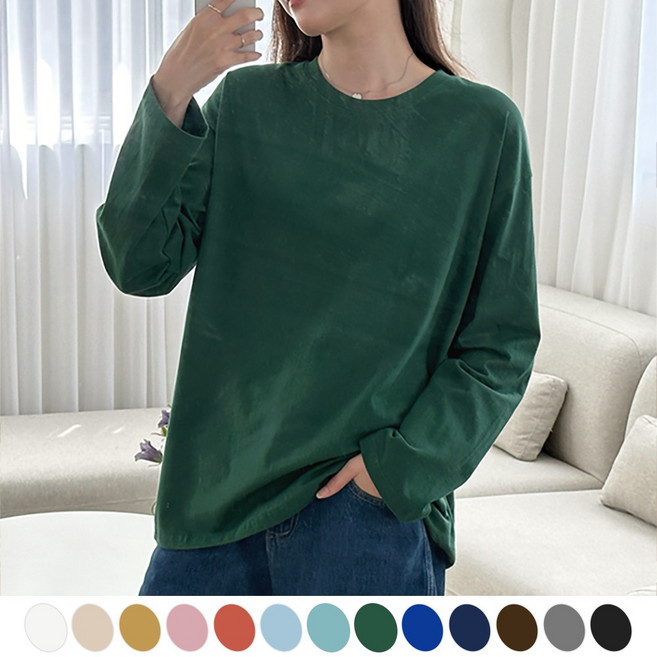 오버나인 여자 여성 라운드넥 오버핏 20수 순면 쭉티 기본 티셔츠