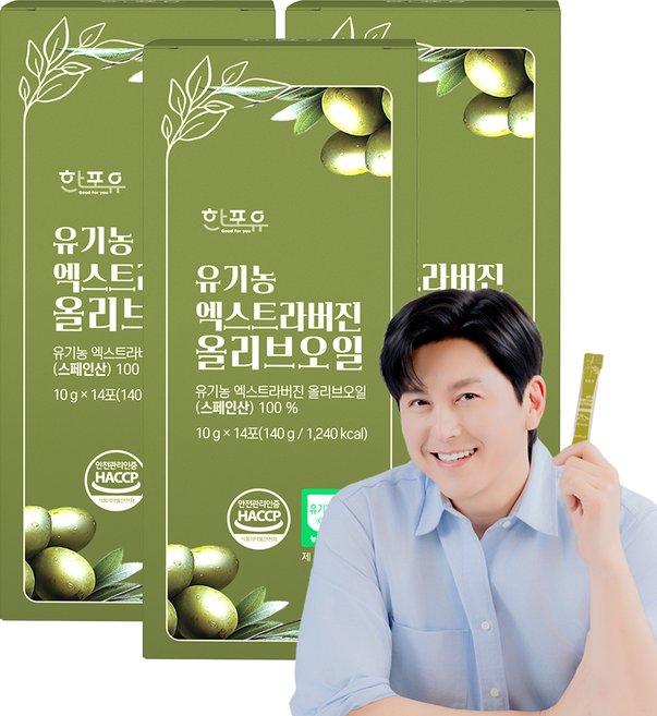 한포유 유기농 엑스트라버진 올리브오일 스틱 피쿠알 스페인 냉압착 올리브유, 3박스, 140g