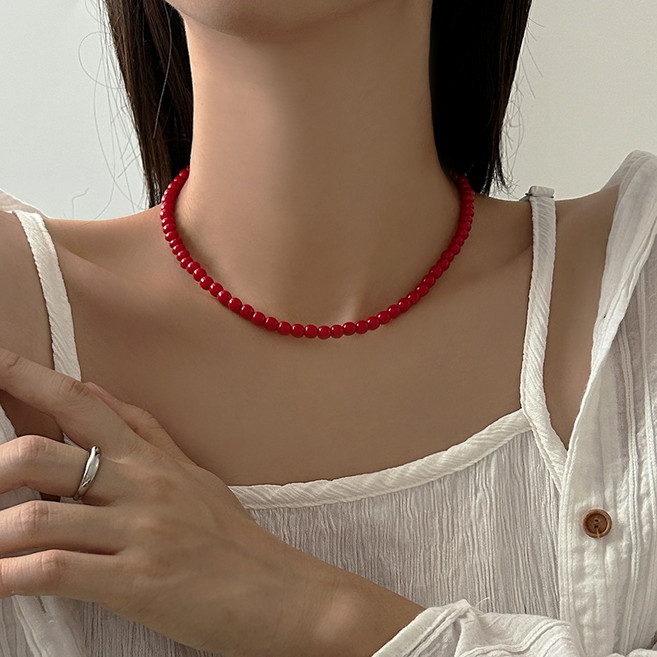 [4mm/6mm] 레드 비즈 구슬 목걸이 2size