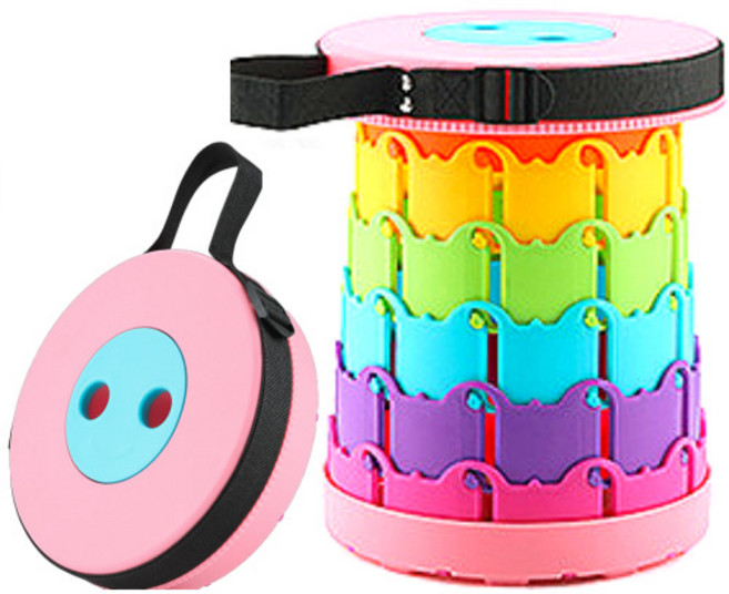 라온플렉스 휴대용 접이식 자바라 의자 높이조절 캠핑 스툴 아코디언 폴딩 체어 간이 대기, 미니 레인보우 핑크, 1개