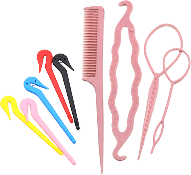 비단길 히라 헤어 스타일링도구 헤어가이드 4종 + 이지컷 고무줄칼 5종 세트, 1개, 진핑크(헤어가이드)