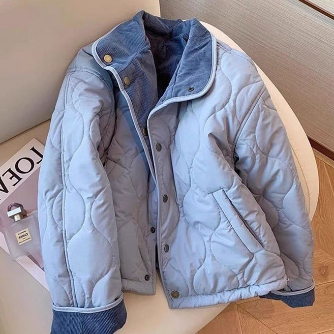 ROYALBELLE 여성 코듀로이 카라 넉넉핏 퀼팅 안감 포근한 긴팔 패딩 자켓 V0111627