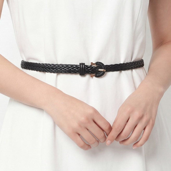 라뷰드 여성 슬림 롱 꽈배기 가죽 벨트 여자 정장 바지 허리띠 타공 없는 사계절 패션 밸트 엣지 코트 금장 골드 버클 1.3cm