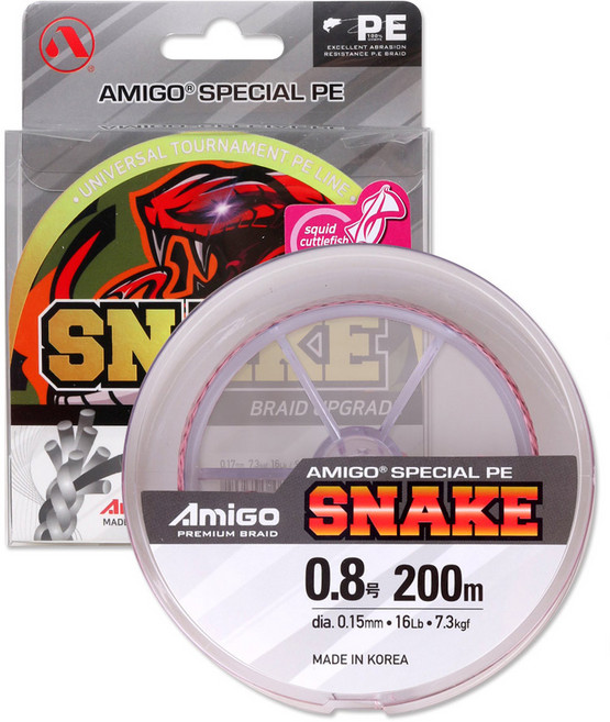 아미고 스네이크 200m 국산 합사 뱀무늬 계류낚시 두족류전용 에깅낚시 쏘가리