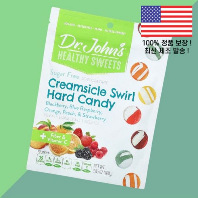 닥터 존스 건스트롱 과자 크림시클 하드 캔디 블랙베리 블루 라즈베리 오렌지 복숭아 피치 딸기 스트로베리 무설탕 3.85온스 109g Dr. John's Healthy Sweet