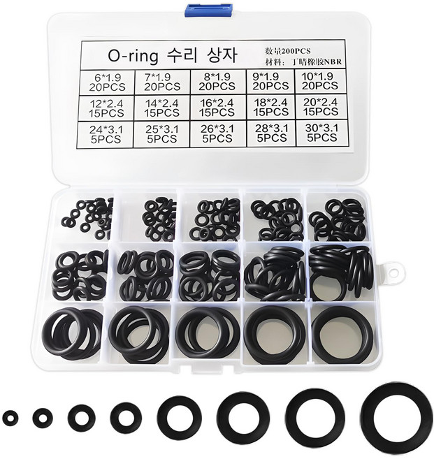 LUODONG 고무 오링세트 실리콘 블랙 오링세트 고무링 내열 고무 o-ring 15가지 타입 내열 내유 방수 내휘발유, 1세트