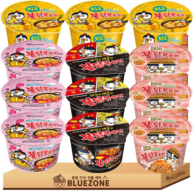 삼양 큰컵 불닭세트 불닭볶음면3개 까르보불닭3개 치즈불닭3개 로제불닭3개 라면스틱3개, 1개