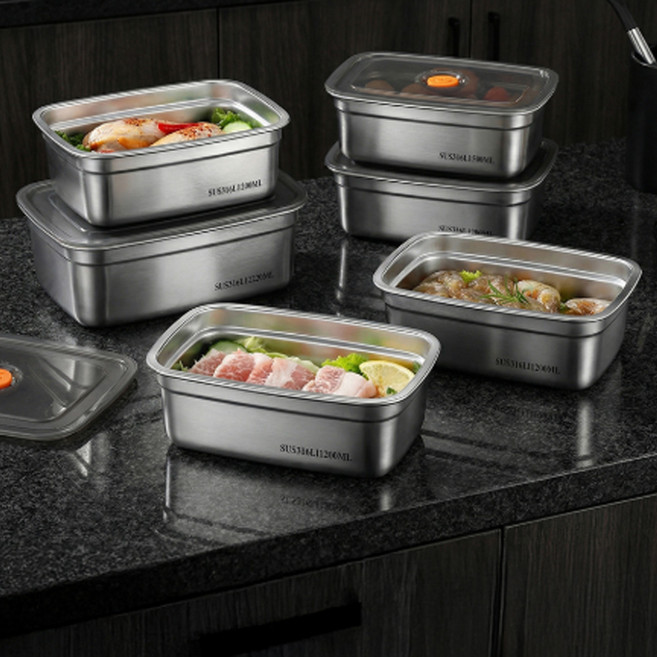 1+1+1+1 스텐 도시락 밀폐용기 반찬통 찬기, 600ML 4P, 1세트