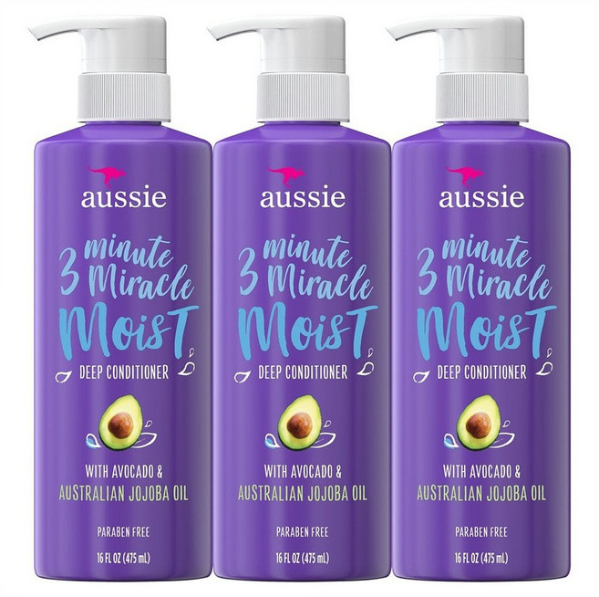 Aussie Miracle Moist Conditioner 오지 미라클 모이스트 딥 컨디셔너 16oz(475ml) 3팩, 475ml, 1개